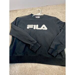 Vintage Fila Mens Sweater Xxl Black Crewneck Pullover Sweatshirt Logo Sports